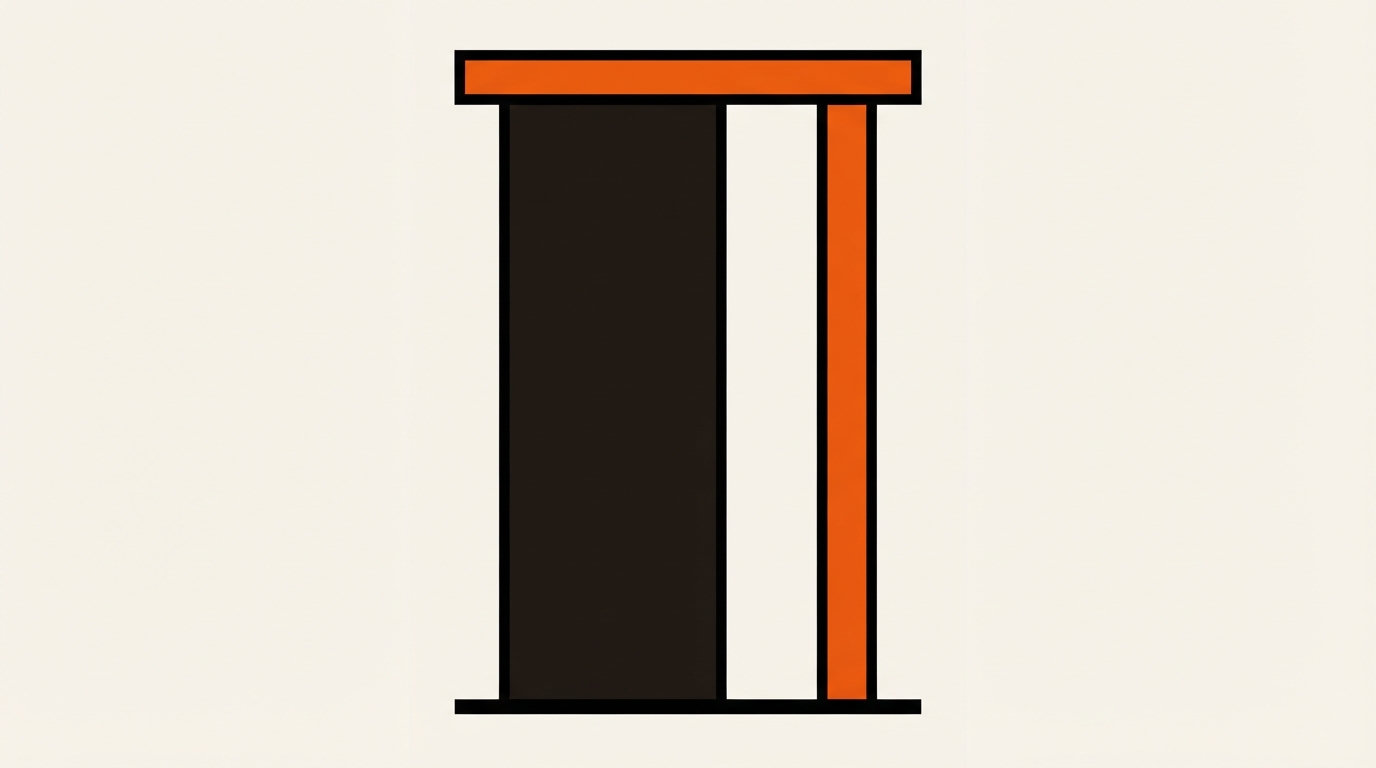 Bauhaus illustration of two bars reaching the same height: a wide, heavy ink-brown bar and a slim amber bar — equal capability, a fraction of the cost
