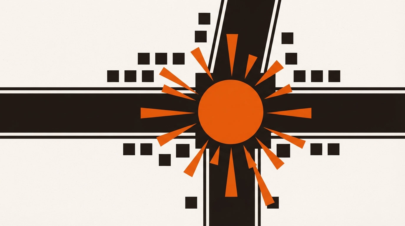 Abstract geometric illustration of a traffic intersection with signal beams