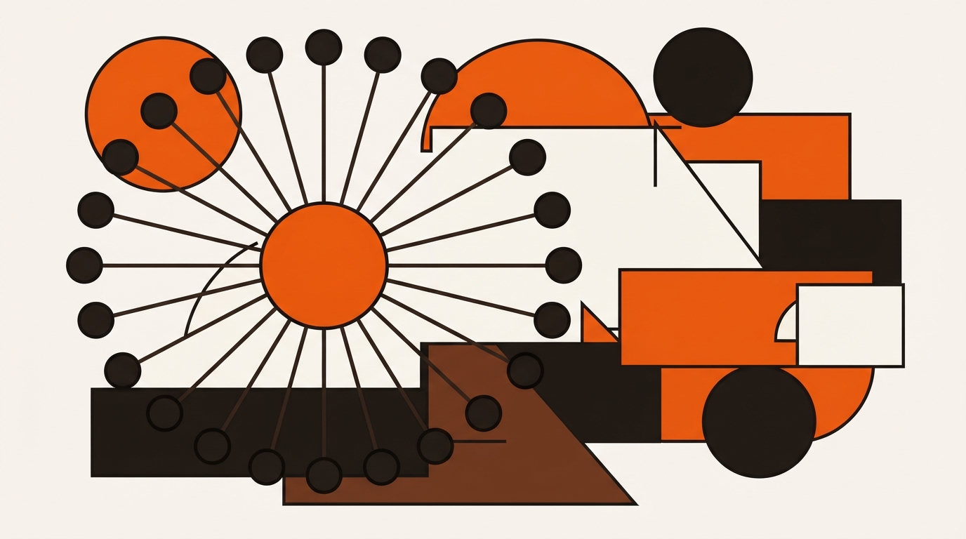 Abstract geometric illustration of a central hub radiating lines to connected nodes