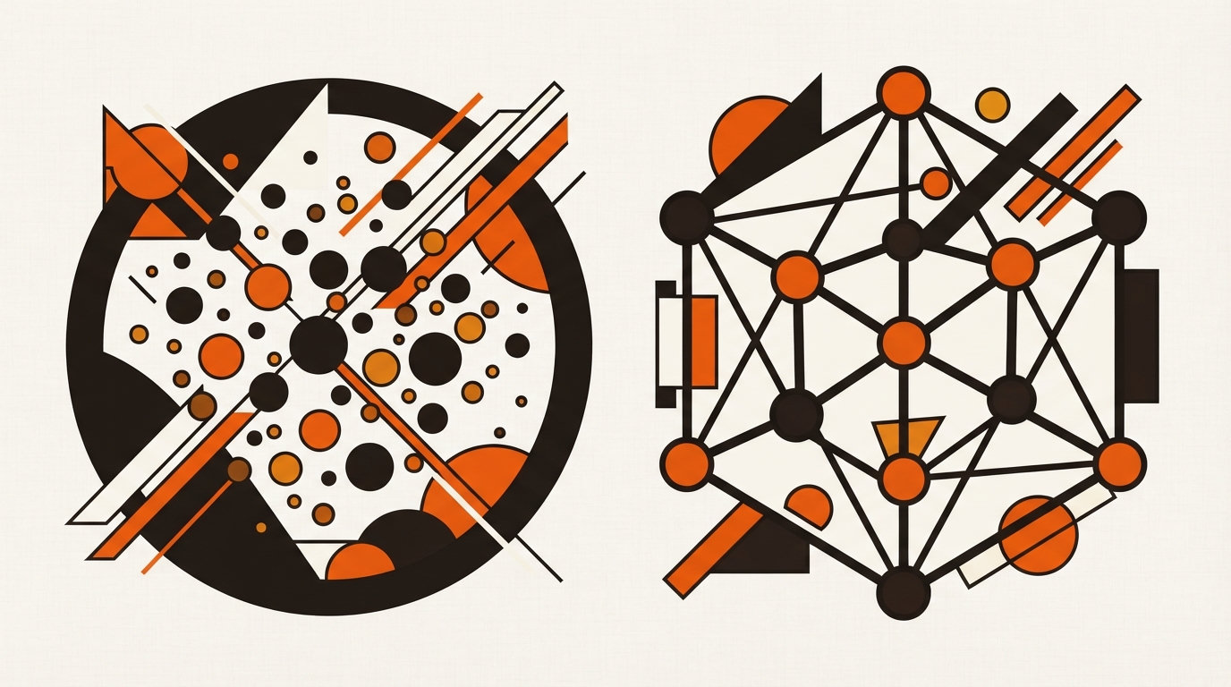 Abstract geometric illustration contrasting a vector space with a connected graph