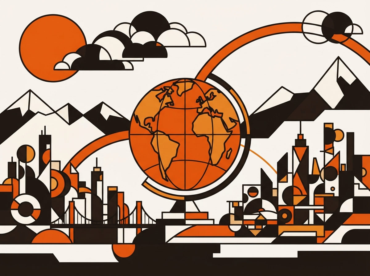 Geometric Bauhaus illustration of a stylised globe representing remote connectivity